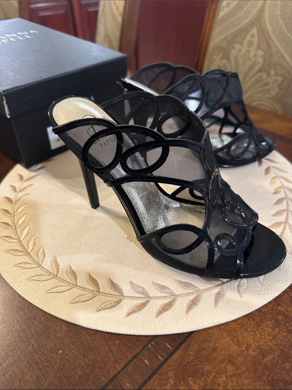 Black Mesh Strappy Stiletto Mule - Women's Heels